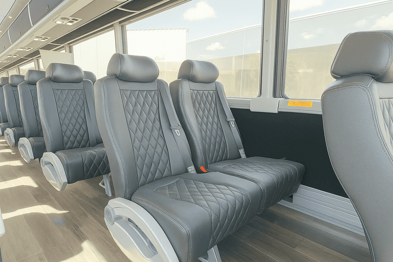 interior of Burbank Minibus Company charter bus